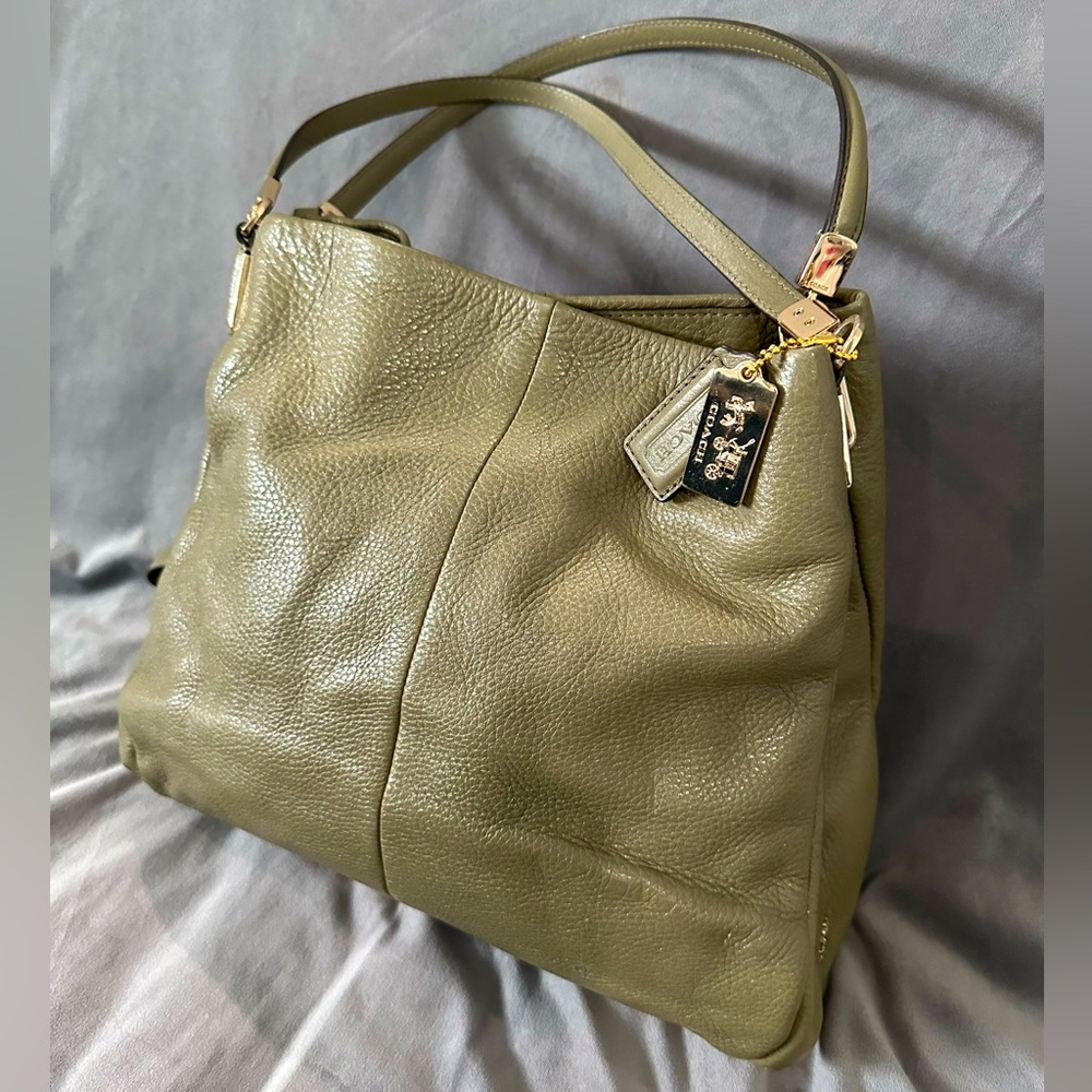 Coach Leather Shoulder Bag- Green Olive Army- Pebbled Soft Work Slouch Bag